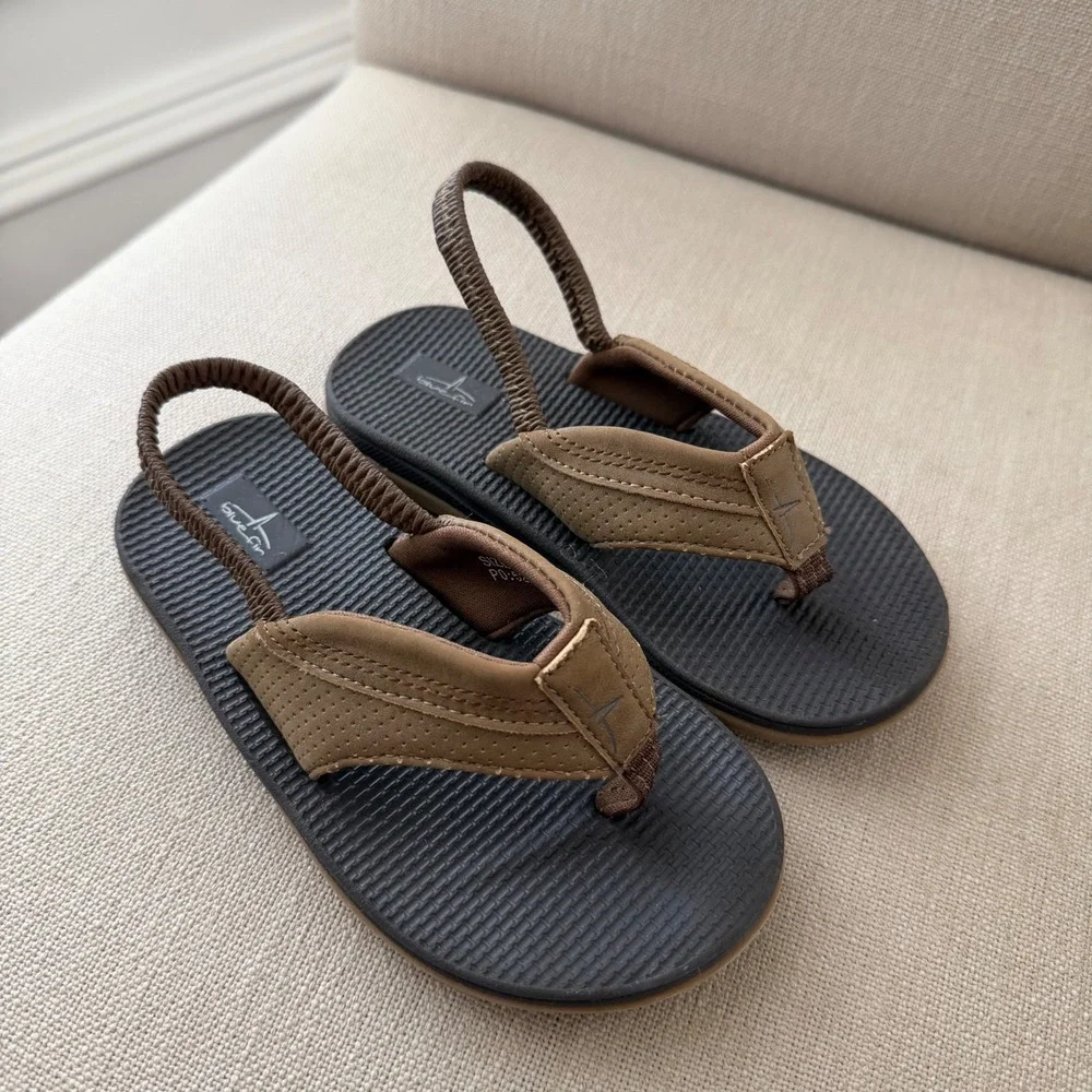 Bluefin Little boys Brown Black Elastic Backstrap Flip Flop Sandals Size 11